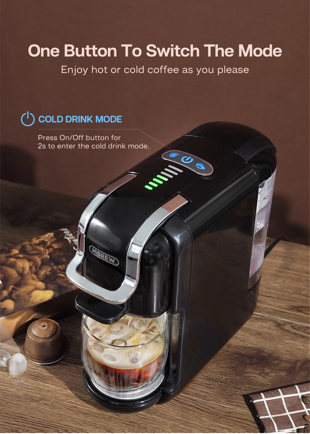 HiBREW Multiple Capsule Coffee Machine Hot/Cold DG Cappuccino Nes Small Capsule ESE Pod Ground Coffee Cafeteria 19Bar 5 in 1 H2B