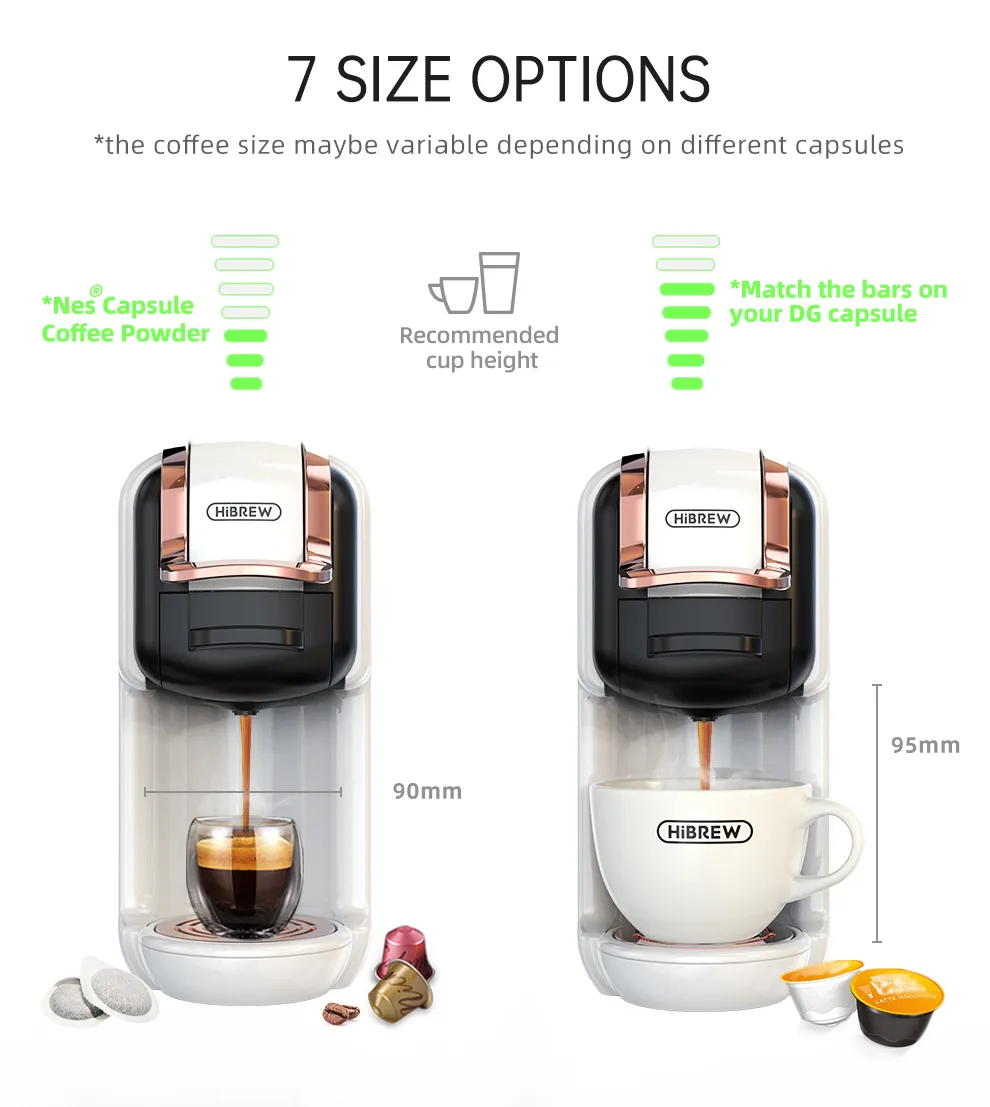 HiBREW Multiple Capsule Coffee Machine Hot/Cold DG Cappuccino Nes Small Capsule ESE Pod Ground Coffee Cafeteria 19Bar 5 in 1 H2B