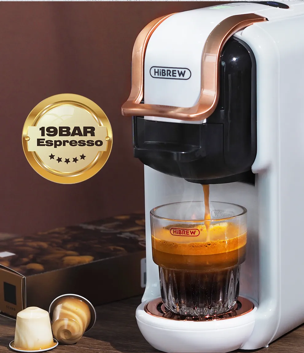 HiBREW Multiple Capsule Coffee Machine Hot/Cold DG Cappuccino Nes Small Capsule ESE Pod Ground Coffee Cafeteria 19Bar 5 in 1 H2B