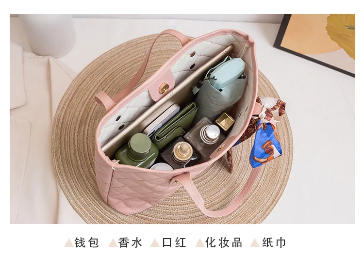 Fashion Women Shoulder Bag Rhombic Embroidery Handbag PU Leather Solid Color Underarm Bag Casual large size Tote bag