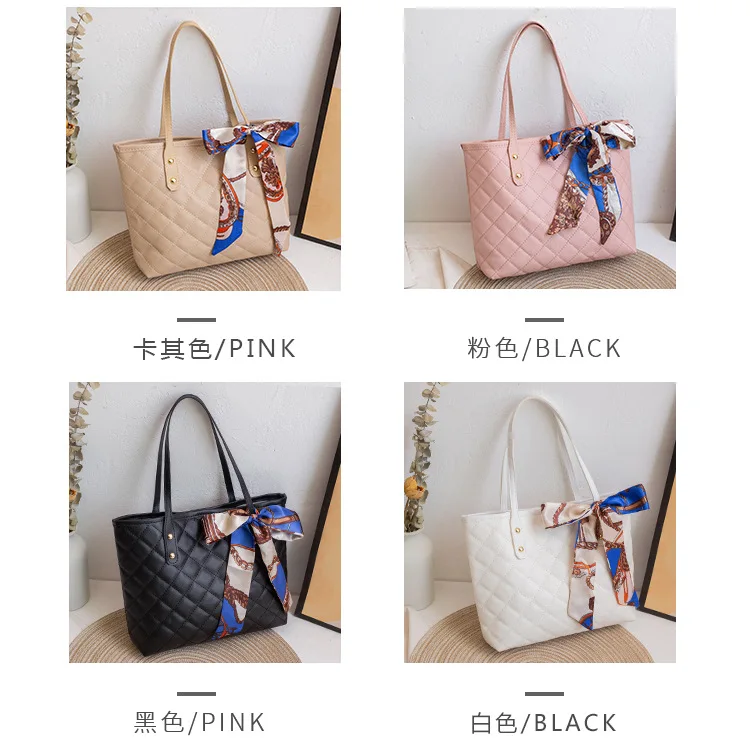 Fashion Women Shoulder Bag Rhombic Embroidery Handbag PU Leather Solid Color Underarm Bag Casual large size Tote bag